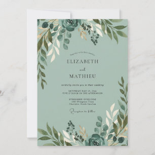 Staubgrünes Teaklaub Weiche Eukalyptus-Hochzeit Einladung