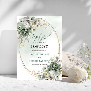 Staubgrünes Wasserfarben-Save-the-Date für die Hoc Save The Date
