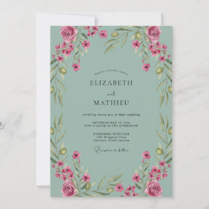 Staubhochzeit in Aqua mit Wildblumen Einladung