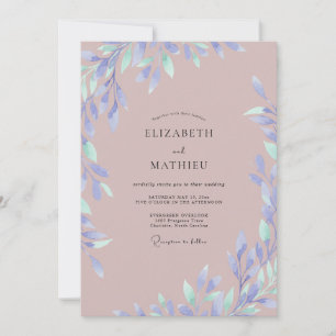 Staubhochzeit in Mauve Periwinkle Blatt Einladung