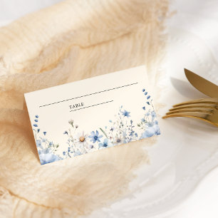 Staubig blaue Boho-Wildblumen-Hochzeit Platzkarte