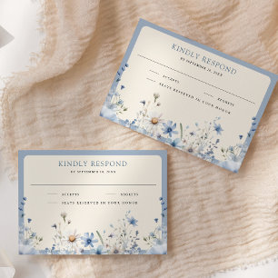 Staubig blaue Boho-Wildblumen-Hochzeit RSVP Karte