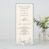 Staubig blaue Boho-Wildblumen-Hochzeitsprogramm (Stehend Vorderseite)