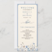 Staubig blaue Boho-Wildblumen-Hochzeitsprogramm (Vorderseite)