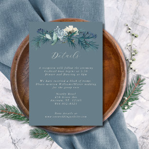 Staubig Blaue Graue Winter-Blumen-Hochzeit Begleitkarte
