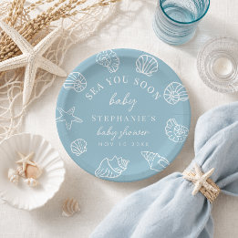 Staubig Blaue Meer Du Bald Küstenstrand Babyparty Pappteller