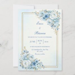 Staubig Blaue Roségoldene Doppelrahmen-Hochzeit Einladung