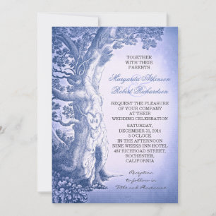 Staubig blaue rustikale Liebesbaum-Hochzeit Einladung