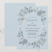 Staubig Blauer Nebeliger Winterhochzeit Einladung (Vorne/Hinten)