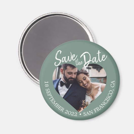 Staubig grüne Foto-Moderne-Schriftart Hochzeitsank Magnet (Vorderseite/Rückseite)