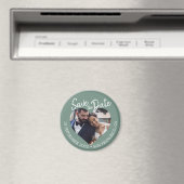 Staubig grüne Foto-Moderne-Schriftart Hochzeitsank Magnet (In Situ (Geschirrspüler))