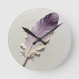 Staubig Lila Feder Impasto Organisch Modern Runde Wanduhr