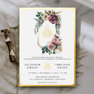 Staubig lila florales Wappen muslimische Hochzeit  Folieneinladung