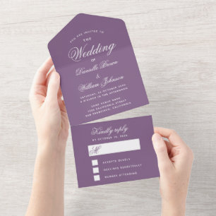 Staubig lila Hochzeitseinladung & abtrennbare Antw All In One Einladung