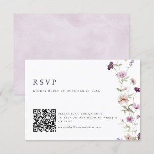 Staubig lila Lavendel Wildblumen Hochzeits-QR-Code RSVP Karte