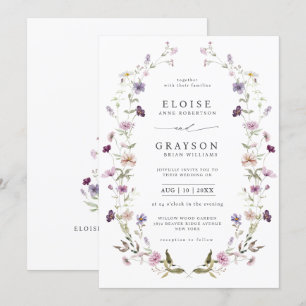 Staubig lila Lavendel-Wildblumengarten-Hochzeit Einladung