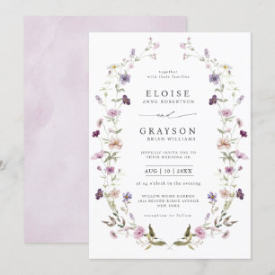 Staubig lila Lavendel-Wildblumengarten-Hochzeit Einladung