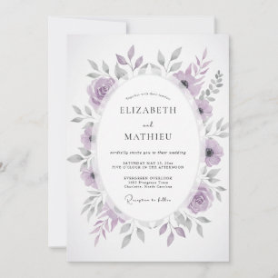 Staubig-lila Malerische Blumige Hochzeit Einladung