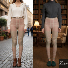 Staubig Rosa Pinker Salbei-Tartan Karo Leggings