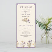 Staubig violette Boho-Wildblumen-Hochzeitsprogramm (Stehend Vorderseite)