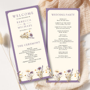 Staubig violette Boho-Wildblumen-Hochzeitsprogramm