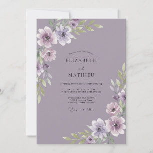 Staubige Amethyst-Anemonen-Hochzeit Einladung