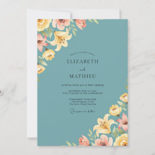 Staubige Aqua-Lilien-Hochzeit Einladung
