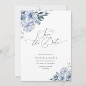 staubige blaue Hochzeit speichern Sie die Datumska Einladung (Vorderseite)