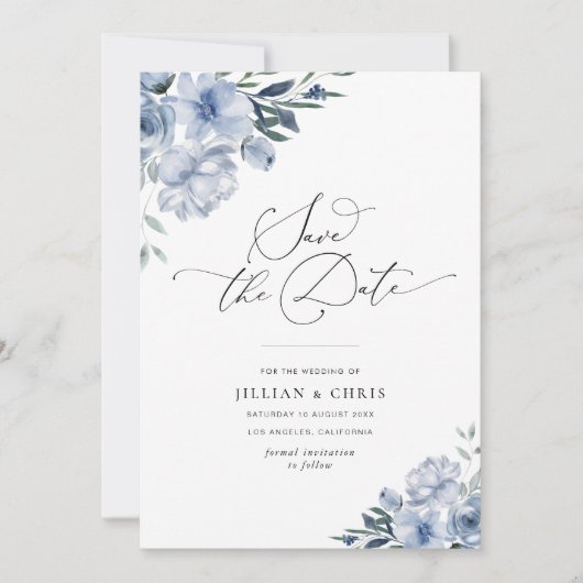 staubige blaue Hochzeit speichern Sie die Datumska Einladung (Vorderseite)