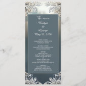 staubige blaue Kunst Deko verzierte Rahmenhochzeit Programm (Vorderseite)