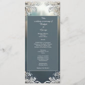 staubige blaue Kunst Deko verzierte Rahmenhochzeit Programm (Rückseite)