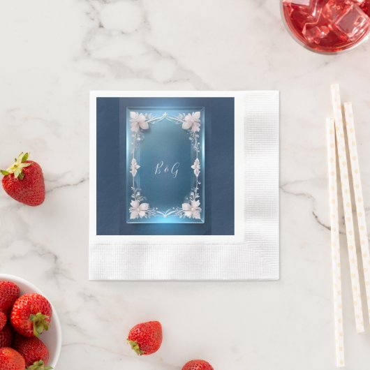 staubige blaue Kunst Deko verzierte Rahmenhochzeit Serviette (Beispiel)