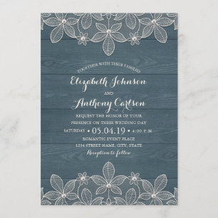 Staubige blaue rustikale hölzerne Wedding Spitze Einladung