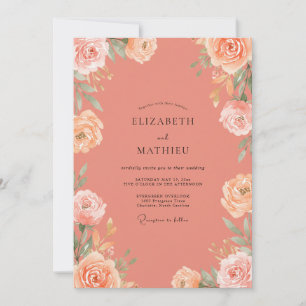 Staubige Blush-Korallen-Pfingstrosen-Hochzeit Einladung