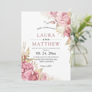 Staubige Blush-Rosen-Hochzeit Einladung