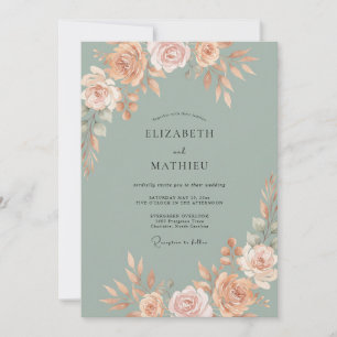 Staubige Celadon-Pfingstrosen-Hochzeit Einladung