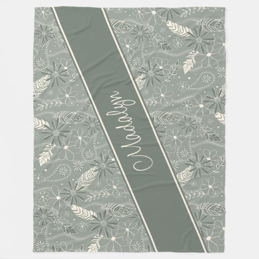 staubige grüne Federn paisfarben blumengeschmückte Fleecedecke (Vorderseite)