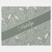 staubige grüne Federn paisfarben blumengeschmückte Fleecedecke (Vorderseite (Horizontal))