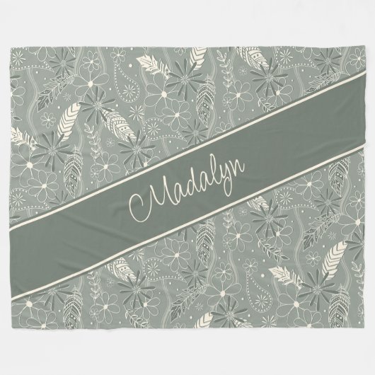 staubige grüne Federn paisfarben blumengeschmückte Fleecedecke (Vorderseite (Horizontal))