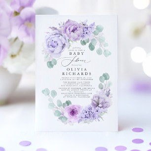Staubige lila Blumen elegante weiche Babyparty Einladung
