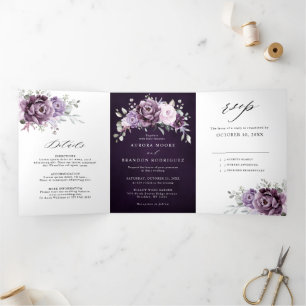 Staubige lila Blüten - Moody Floral Hochzeit Dreifach Gefaltete Ankündigung