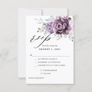 Staubige lila Blüten - Moody Floral Hochzeit RSVP Karte