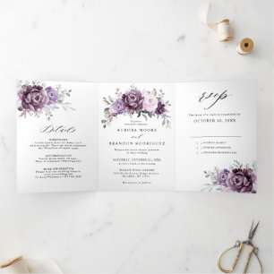 Staubige Lila-Blüten Schwermütige Florale Hochzeit Dreifach Gefaltete Ankündigung