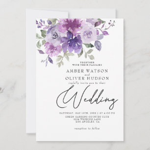 Staubige Lila-Mauve-Lilien-Blumen-Garten-Hochzeit Einladung