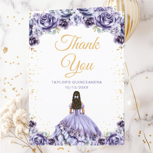Staubige Lila Prinzessin Floral Quinceañera Dankeskarte