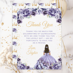 Staubige lila Prinzessin Floral Quinceañera Dankeskarte