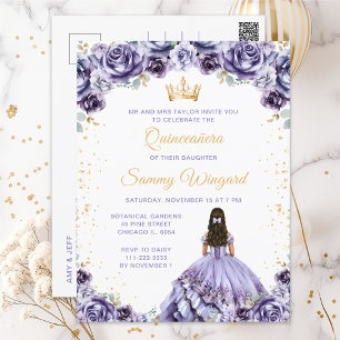 Staubige lila Prinzessin Floral Quinceañera Postkarte