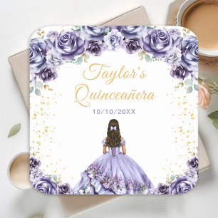 Staubige Lila Prinzessin Floral Quinceañera Rechteckiger Pappuntersetzer