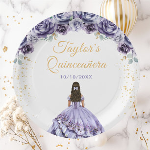 Staubige Lila Prinzessin Florale Quinceañera Pappteller