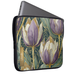 Staubige lila Tulpen-Träume - Vintage-Botanik-Art Laptopschutzhülle